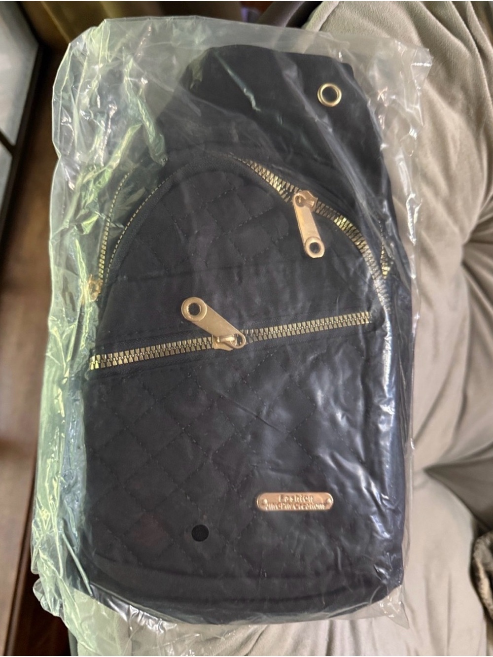 Quilted Black Crossbody Sling Bag with Diagonal Zip - Picture 3 of 3